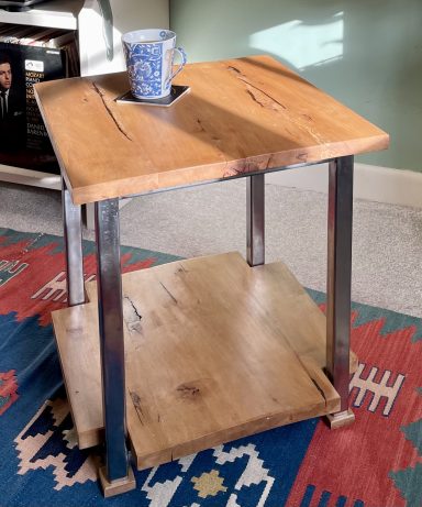 Wooden side table with metal legs