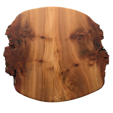 Natural wood slab with a smooth surface and irregular edges, highlighting its grain patterns.